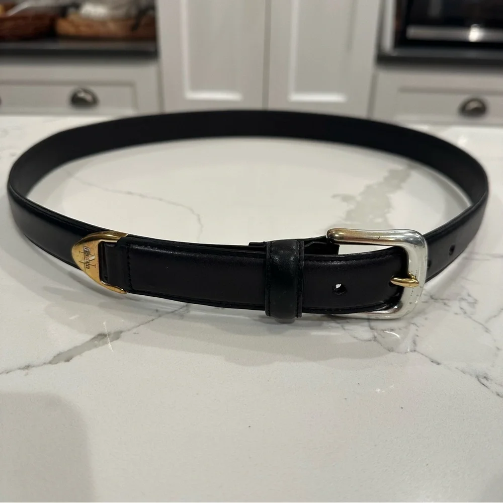 Nautica Mens Black Smooth Leather Adjustable Logo Belt Size 40 Career Business